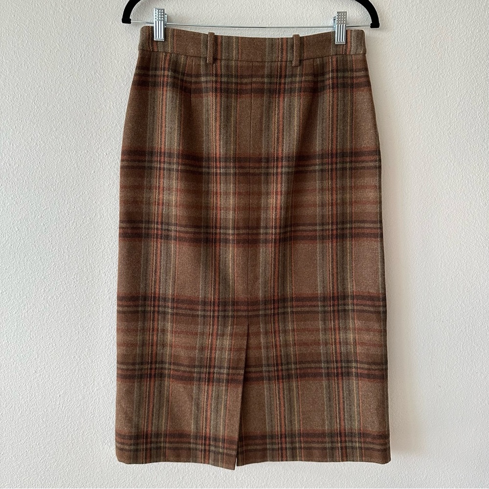 VTG ralph lauren wool blend plaid knee length skirt - Picture 2 of 6
